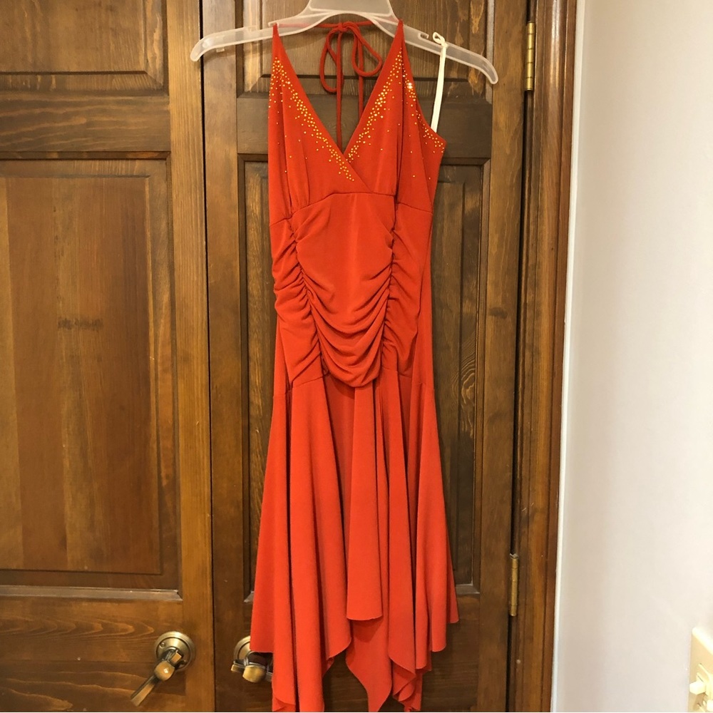 Size small fringe dress orange and gold trim accent